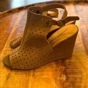 Lucky suede open toed wedges